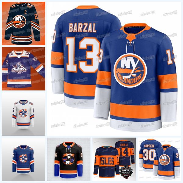 13 Mathew Barzal Islanderes 2024-25 Hockey Jersey Bo Horvat Brock Nelson Noah Dobson Adam Pelech Ryan Pulock Ilya Sorokin Tristan Lennox Mat