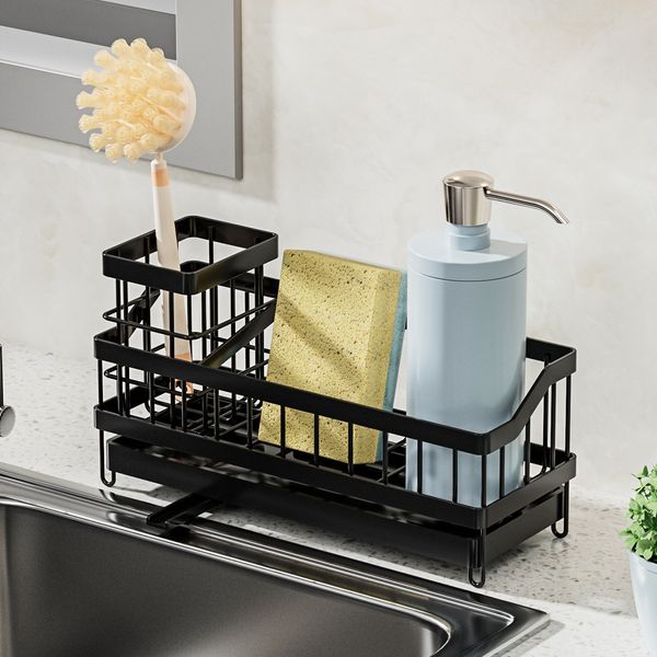 Kitchen Sink Drain Rack with Sponge Basket for Dish Soap Organization