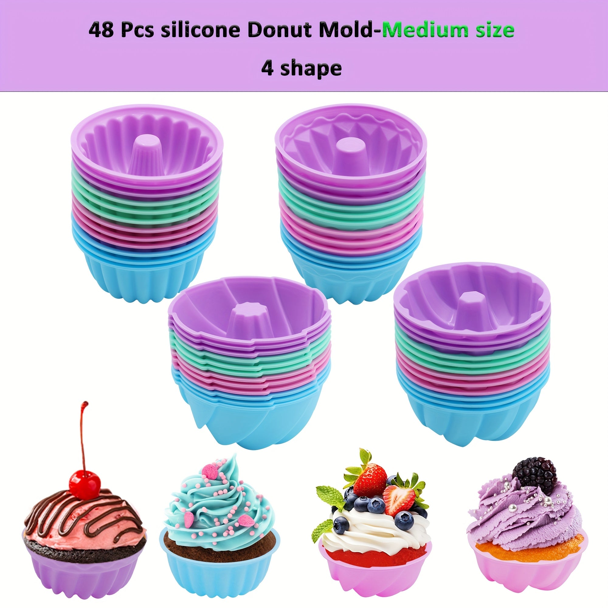 TEMU 48 Pack Silicone Molds, Nonstick Silicone Donut Mold, Silicone Baking Cups, Silicone Donut Pan, Muffin, Jello, Bagel Pan, Oven- Microwave-