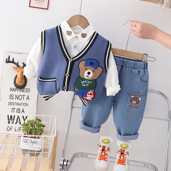 Autumn Boys Clothing Conjunto de roupas de menino Camisa de menino colete de colar