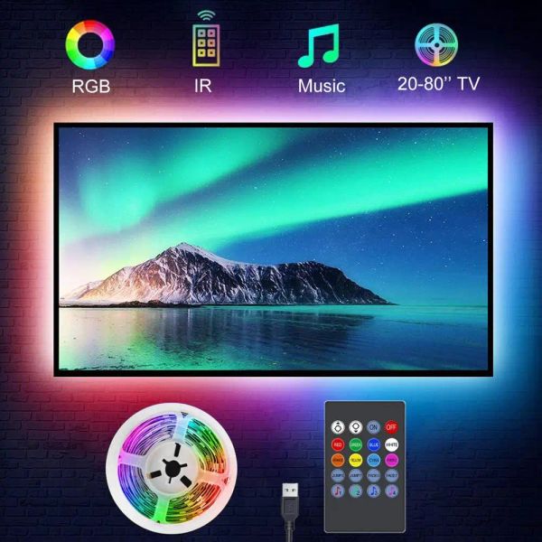 TV Backlight Music Sync USB Powered RGB 5050SMD LED Strip Light 5V RGB LED Lamp for 15 - 80 Inch TV, Mirror, PC