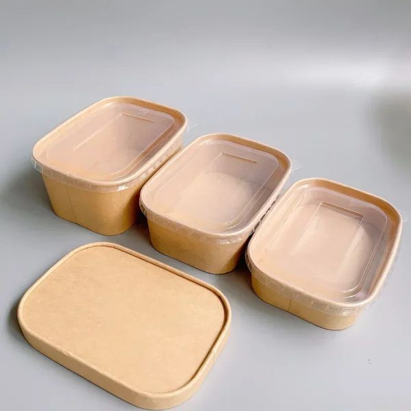 50pcs Disposable Kraft Paper Lunch Box Rectangular Takeaway Packaging Case Environmentally Friendly Microwave Portable Boxes 241212