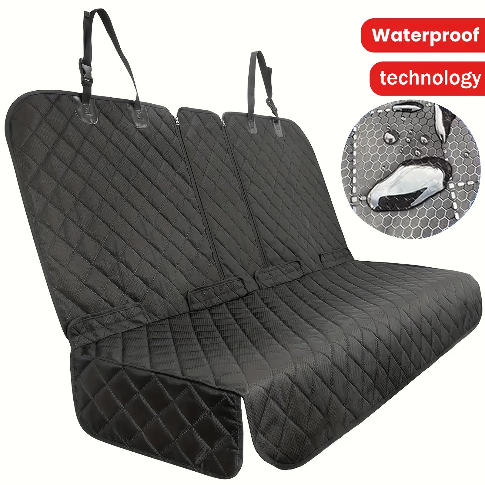 TEMU Rear Seat Cover 60-40 Split Bench For Cars, Trucks, Suvs - Waterproof And Easy-to-clean Car Seat Protector For And Pet Dogs (black)