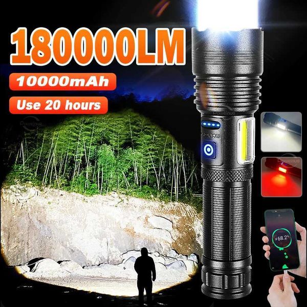180000LM High Power LED Flashlight Tactical Torch Emergency Spotlight Built-in Battery USB Rechargeable Camping Flashlight Y240731