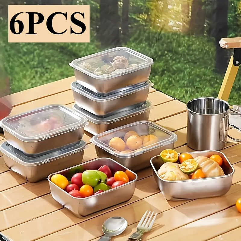 TEMU 6 Stainless Steel Food Storage Containers, Including Lunch Boxes With Lids, Fresh-keeping Boxes, And Oven Containers, Suitable For Outdoor