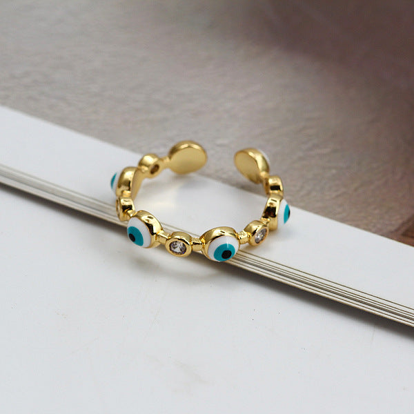 Bagues de manchette plates rondes en laiton avec micro pavé de zircons cubiques transparents et émaillées avec mauvais œil