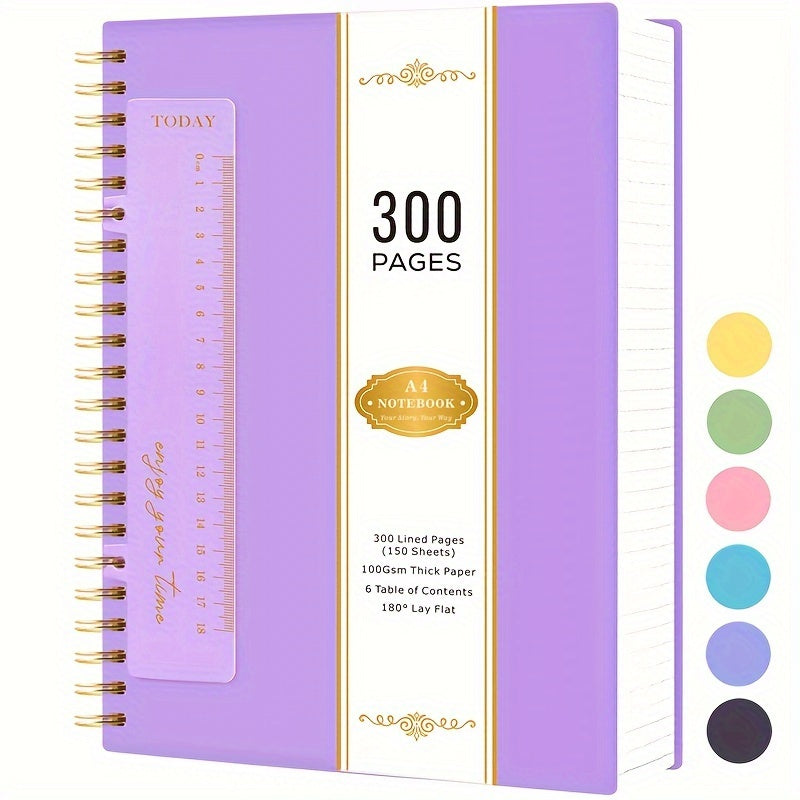 TEMU Lined Spiral Notebook, A4 College Ruled Notebooks For Women, Pvc Waterproof Cover Note Pad, 300 Pages Large Notebook Journal For School Work
