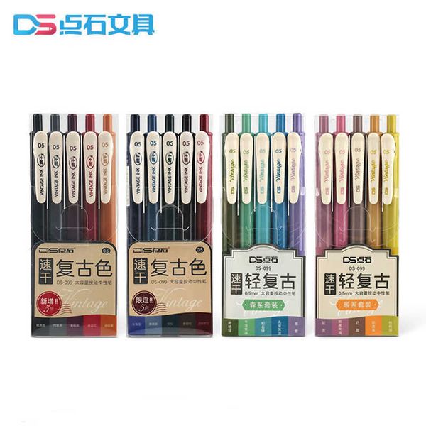 Gel Pens 5pcs Vintage Color Ink Pens Set Quickdry Highlight Writing 05mm Ballpoint Pen Diary Drawing Marker Liner Art DIY School J230306