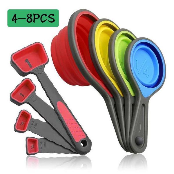 4-8 silicone measuring cup measuring spoon foldable baking measuring tool set used for coffee powder honey sugar baking spoons X240920