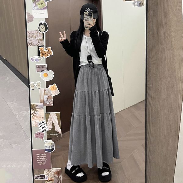 C2094 Spring and Autumn Loose Swing A-line Cake Skirt Lazy Soft Thin Midi Skirt