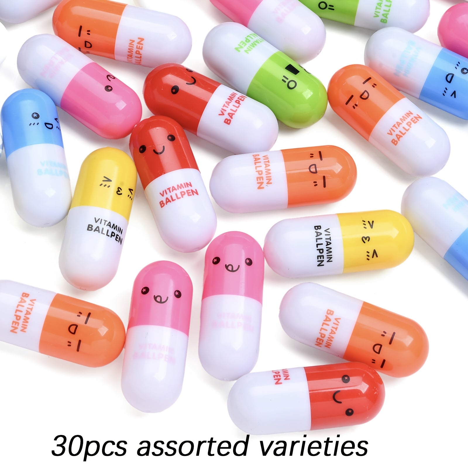 TEMU 20- 30pcs Creative Stretchable Vitamin Shaped Ballpoint Pen Retractable Funny Pen Vibrant Capsule Pens For School Stationery & Office Portable