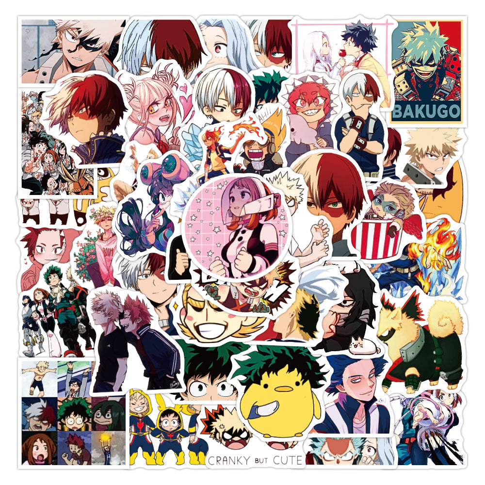 50Pcs My Hero Academia Cute Waterproof Anime Sticker Pack For Notebook Luggage Diy Fridge Scrapbook Decals