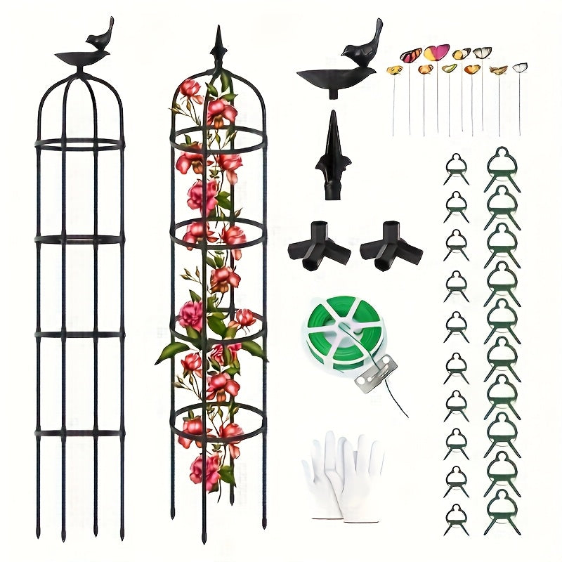 TEMU 2 Pack Garden Obelisk Trellis For Climbing Plants Outdoor 6.6ft - 78", Rustproof Pe Coated Metal Plant Cages & Supports, Heavy Duty Round Garden