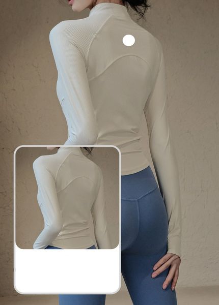 LUwomen-L2000 Women Sports Yoga Shirts Long Sleeve Top Zipper Fitness Running Quick Dry Stand Collar Shirts Workout Clothes Sportswear