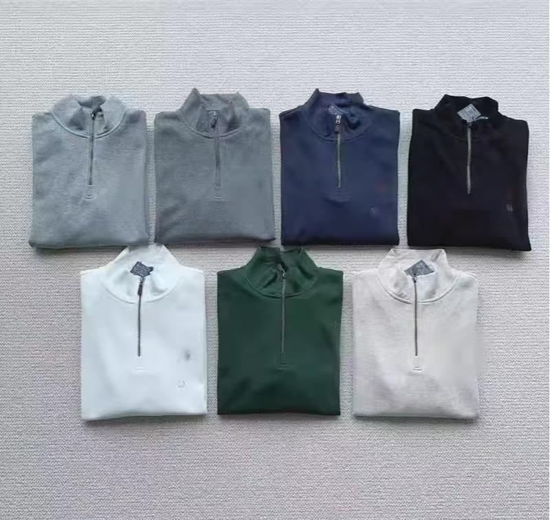 Men&#039;s Polos Long-Sleeved Shirt Tees Embroidery Clothing Apparel Round neck zipper button Casual business knitted stand collar Solid color