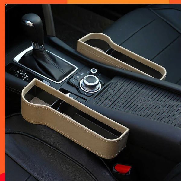 New 2pcs Car Seat Gap Filler Organizer Leather Car Cup Holder Auto Console Side Storage Box with Cup Holders Trunk Seat Seam Pockets ZZ