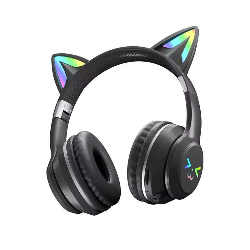 New Cool Luminous HiFi Headphone Wireless Headset Sports Earphone RGB Lights Cute Cat Ear Headphones with Mic