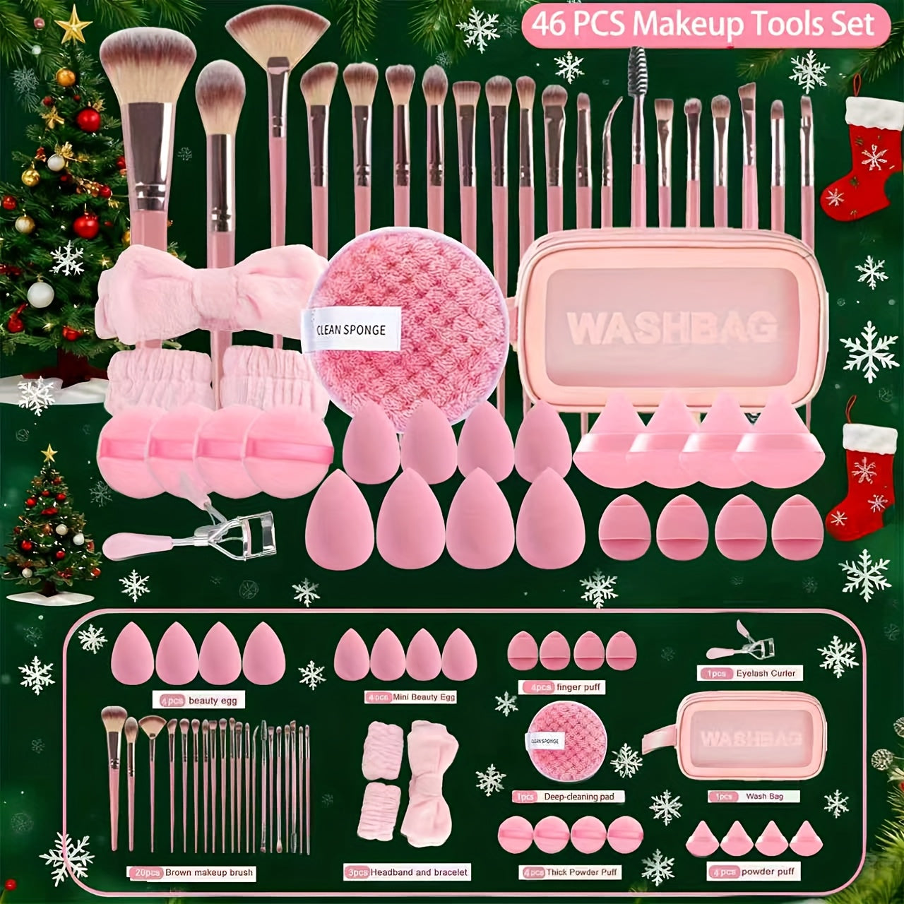 TEMU 45pcs Makeup Brush And Sponge Set Professional Makeup Brush Set Foundation Puff Cleaning Foundation Puff Makeup Tool Set
