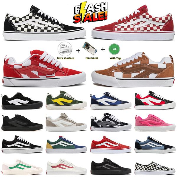 knu skool vanes Casual Shoes Men Women Mega Check Red Imran Potato Black White Stack Designer Skateboard Flat Sole Trainers Plate-forme Snea