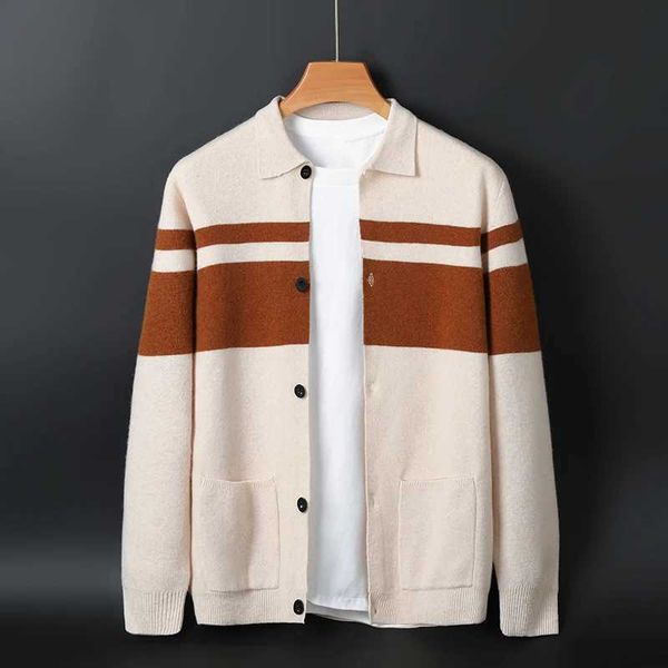 Men&#039;s Sweaters 2024 new wool cardigan wool coat mens lapel business casual knitting sweater trend hot spray autumn stripe long sleeve J
