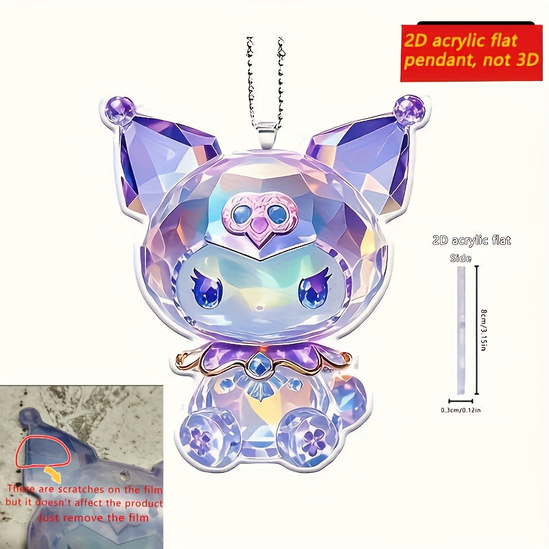TEMU 2d Flat, 1pc Cinnamoroll Acrylic Pendant - Cute Design With Shiny Ball, High-quality 2d Flat Printing Suitable For Car Rearview Mirror, Backpack