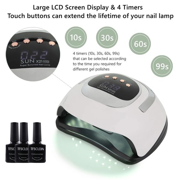 SUN X21 maximum nail dryer 72 LED UV LED nail lamp gel curing process lamp 10-30-60-99s timer LCD display 241030