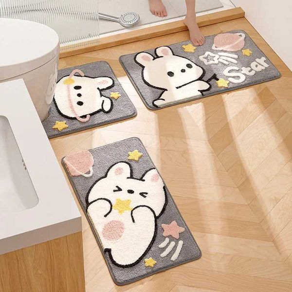 Cute Cartoon Rabbit Bath Mat Set High Quty Flocking Bathroom Non-slip Absorbent Bathroom Rug Shower Room Door Mat CarpetC241227