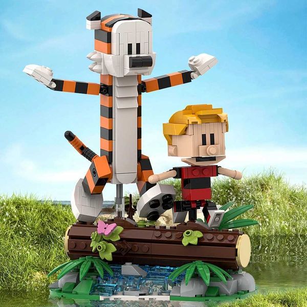 Gobricks MOC shooting Game Calvined and Hobbes Tiger Model Building Blocks Classic Anime Action Figures Bricks Toy Children GiftC250212
