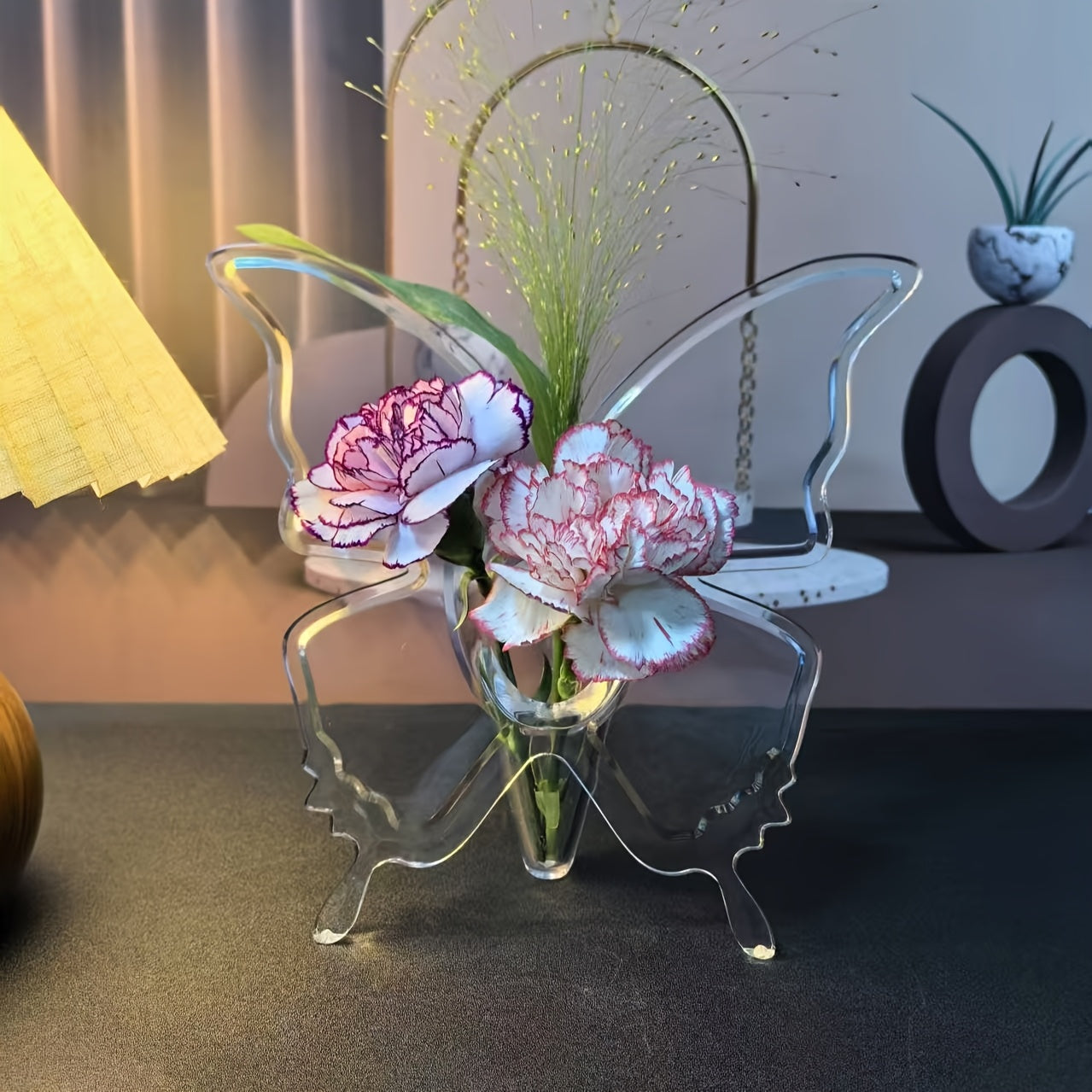 TEMU 1pc Elegant Transparent Acrylic Floral Vase - Decor Centerpiece With Wings, For Living Room, Office, Wedding - Housewarming Gift Idea - No