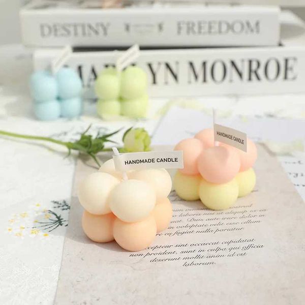 Mini Cube Bubble Candle Soy Wax Aromatherapy Aroma Candle Home Decoration Modern Home Cube Photography Decoration Tool W240813