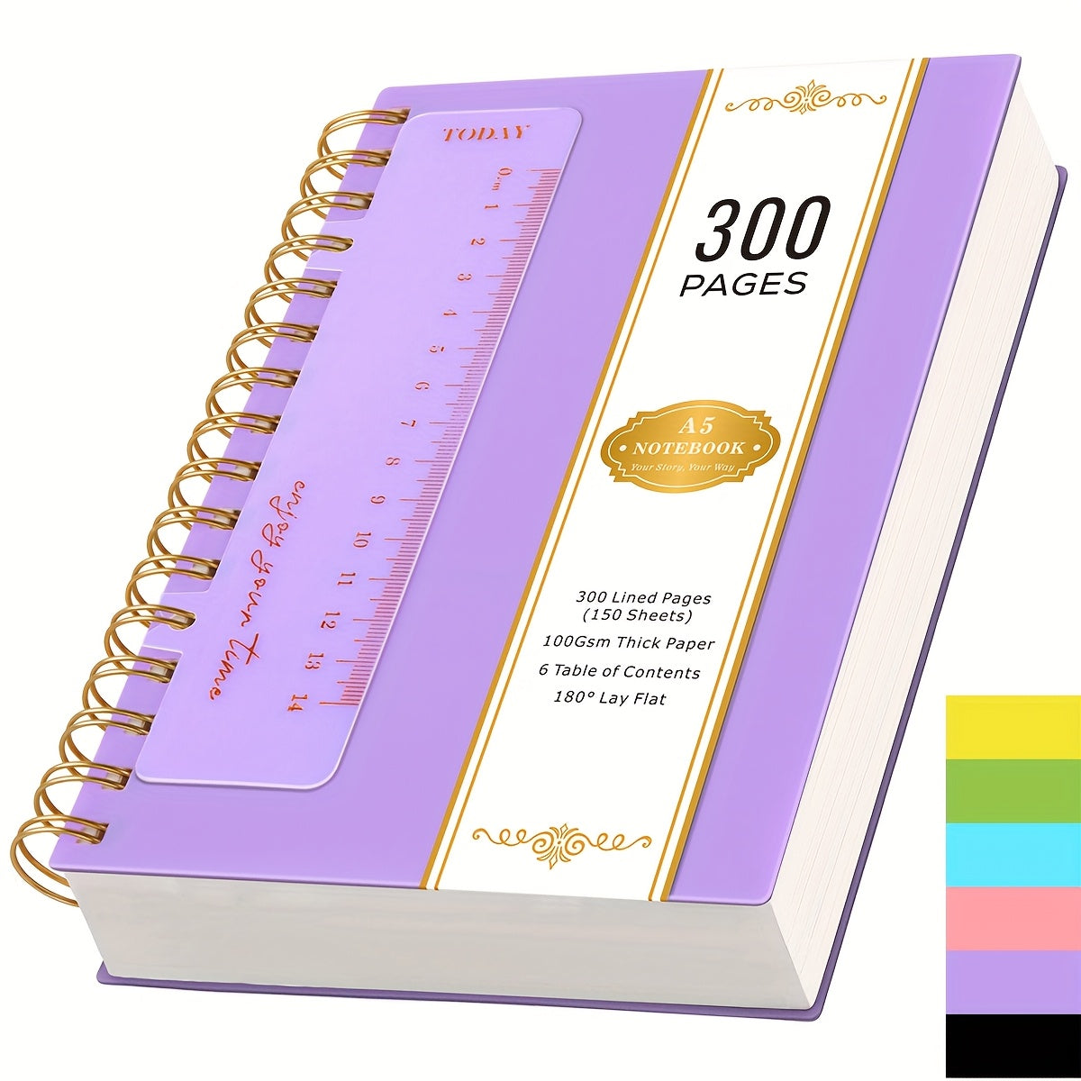 TEMU 300-page A5 Spiral Notebook Journal With Pvc Waterproof Cover, 100gsm Thick Paper & Ruler - 8.4"x5.7" College Ruled Notebook With Rounded