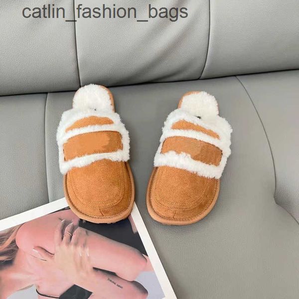 Slippers 2024 Novo metade para mulheres Moda Boken Shoes Exterior Wear Womens com Tocada de algodão H241219