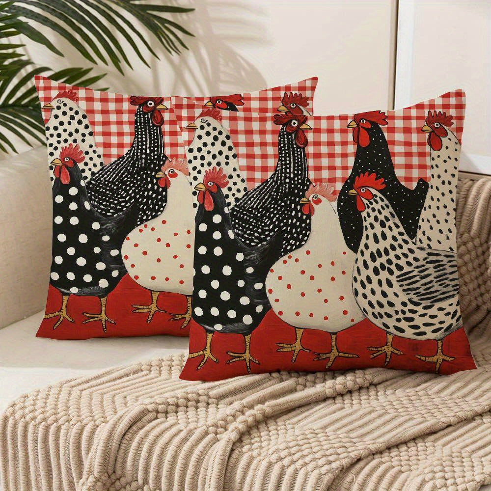 TEMU 2pcs, Style Hen Pillow Case Short Plush Zip Closure Farmhouse Throw Pillowcases For Home Sofa Couch Cushion Decoration