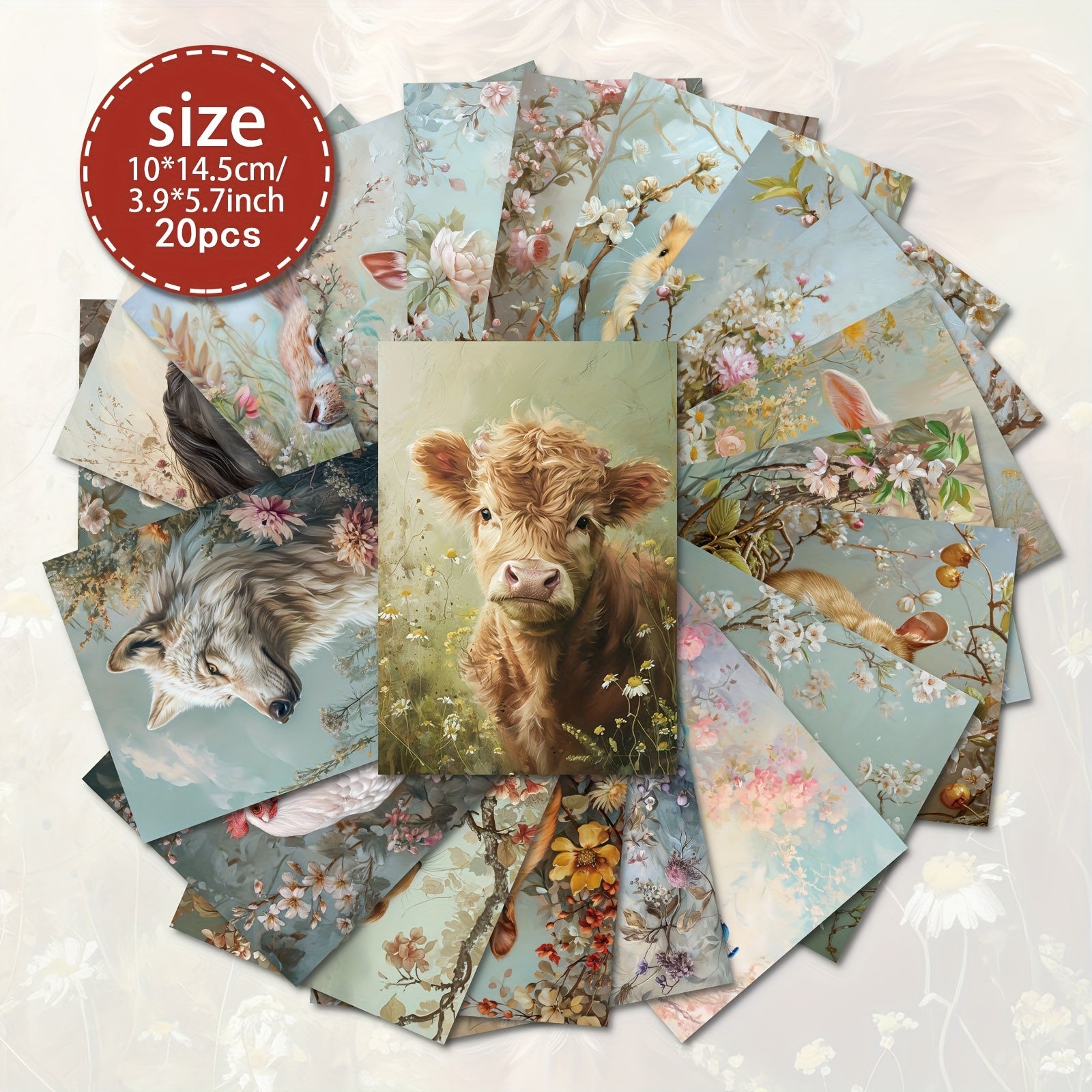 TEMU 20pcs Animal Combination Postcard Set, Cardboard, Smooth , English Language, For Scrapbooking, Junk Journal, Crafts, Greeting Cards, Watercolor