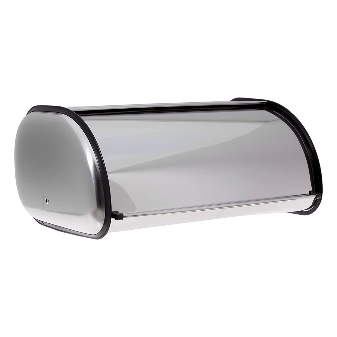 TEMU Stylish Large Capacity Stainless Steel Bread Box - 16.5"x10"x7" Bin - Sleek Brushed Stainless , Swing Down Door, Cool Dark Interior, Baked Goods
