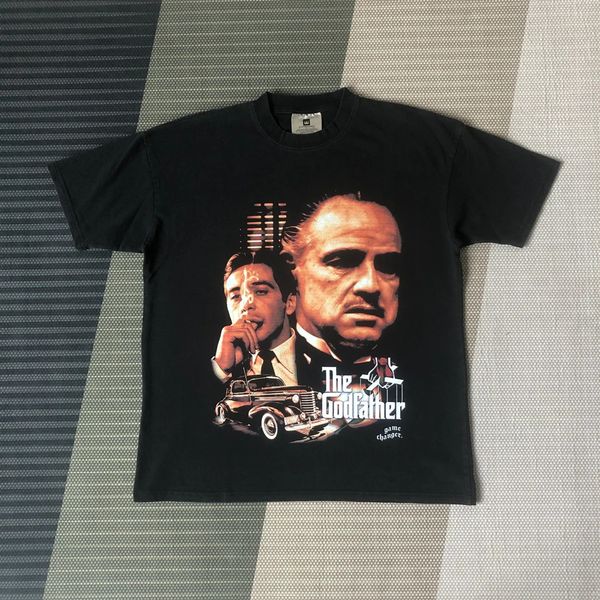 SAINT OF MICHAEL Quality Trend Streetwear GODFATHER Character Printed Loose Oversized Vintage Clothing Tees Tops T Shirt For Men