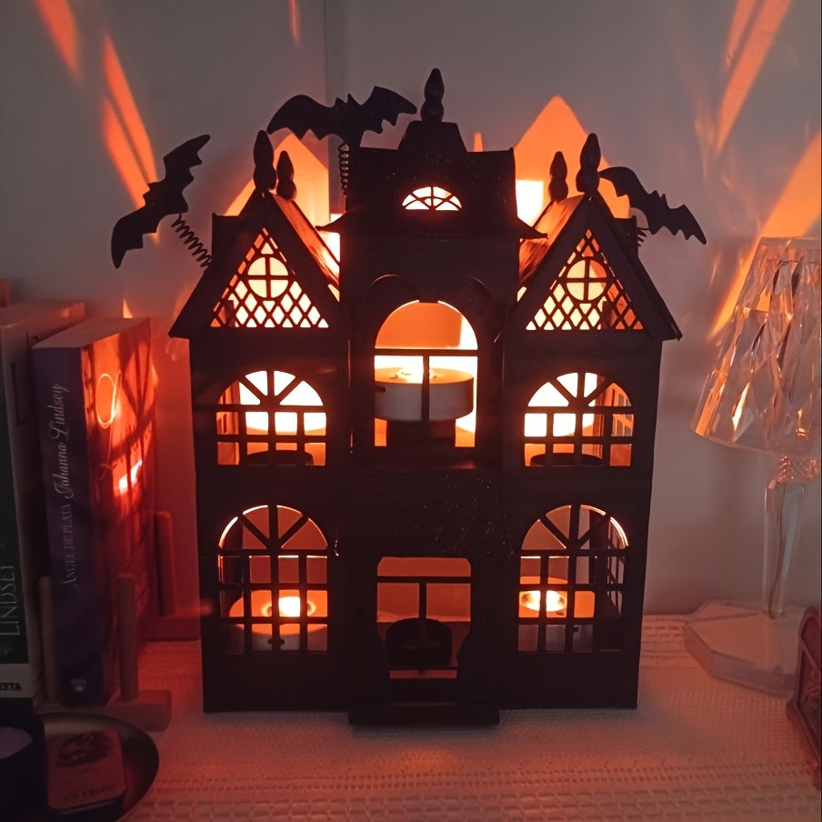 TEMU (this Product Does Not Glass And Candles) 1pc 3 Bats Luxury Villa Haunted House Candlesticks, And Bats Sprinkled With Glitter, Candlesticks,