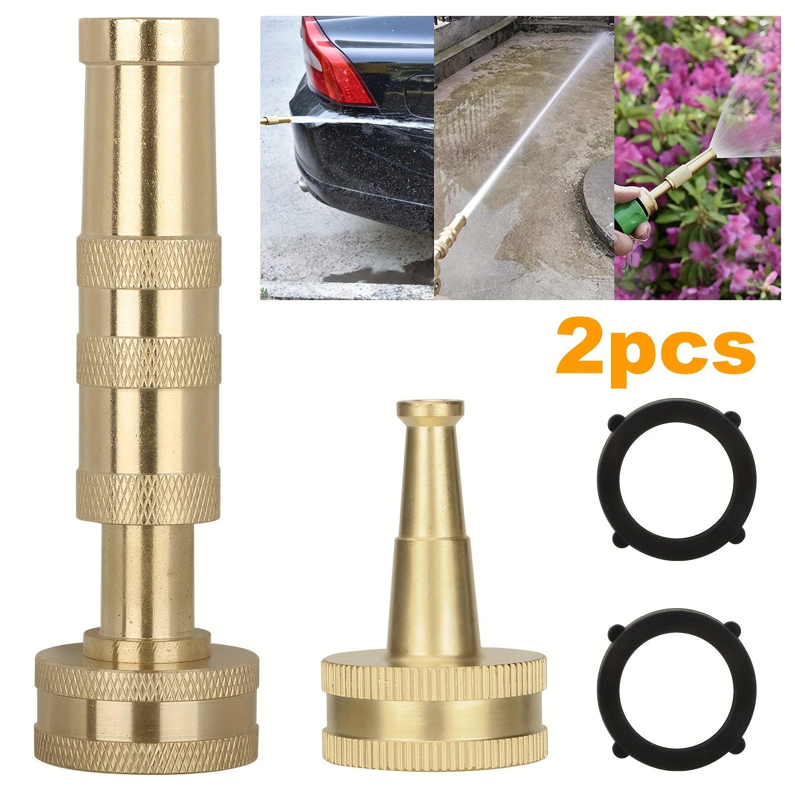 TEMU Heavy Duty Jet Nozzle, Adjustable Twist Brass Hose Nozzle, High Pressure Water Sprayer For Car Washing, Garden Watering