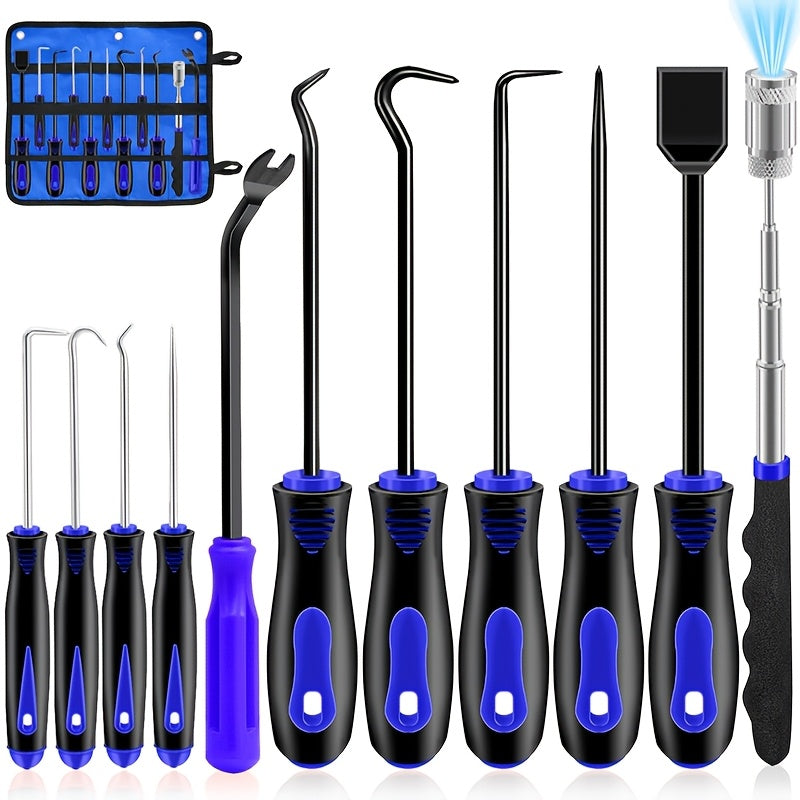 TEMU 11pcs Pick Set With Magnetic Telescoping Tool, Hooks, And Scrapers - Ideal For Automotive & Electronics Maintenance, Hose & Gasket Repair -