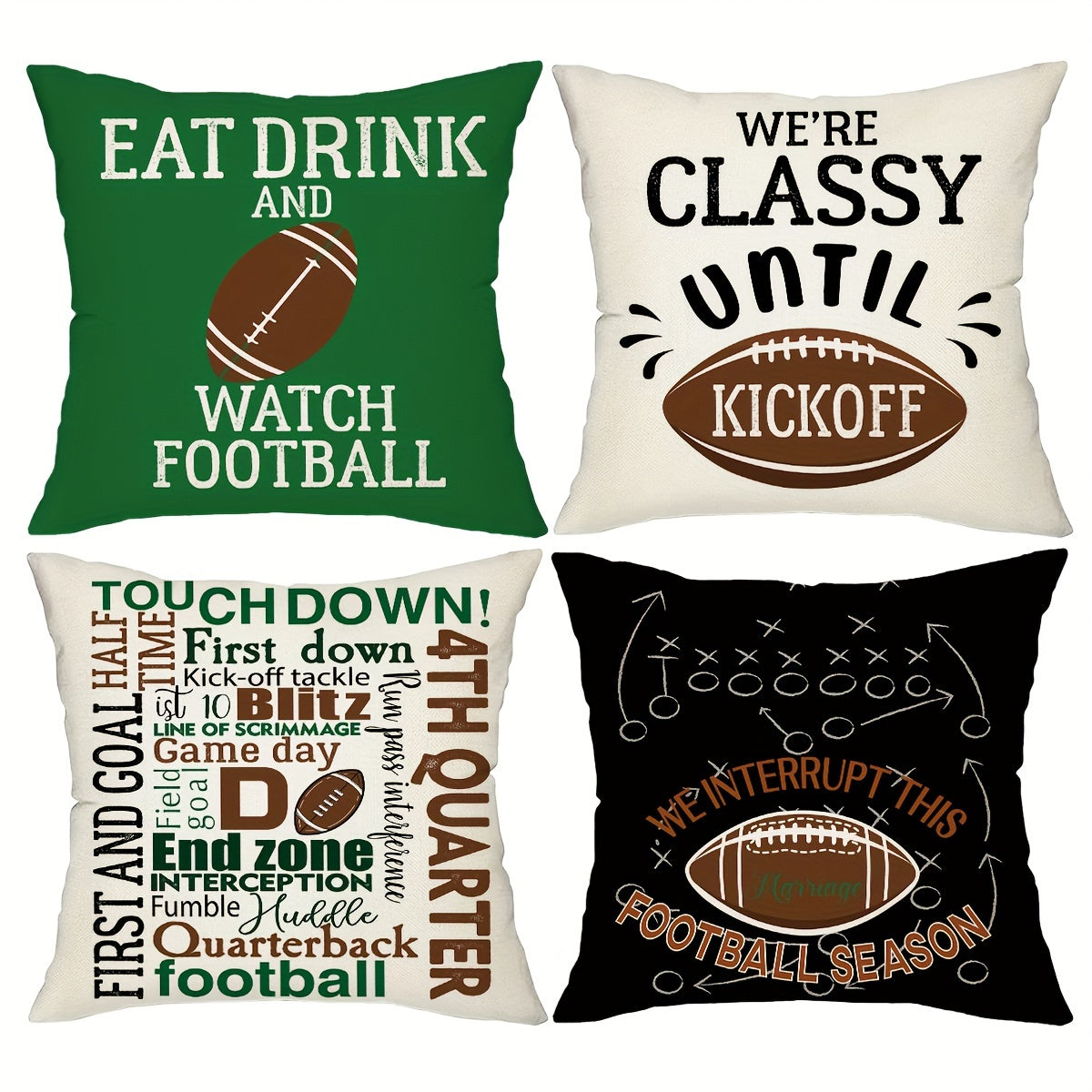 TEMU 4pcs, Football Decorative Throw Pillow Covers, Sports Theme Decorative Cushion Covers, 18in*18in, American Football Game Home Decor Pillowcases,