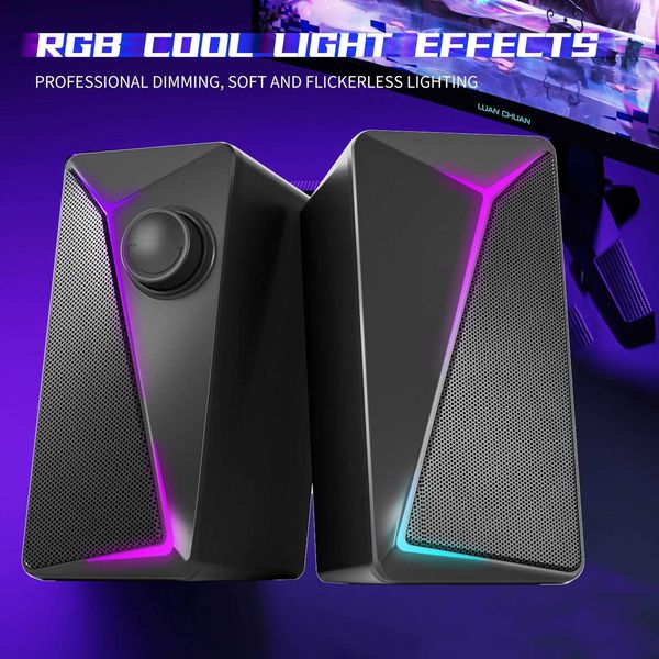 NEW PC Cputer USB Wired Speaker With RGB Iron Mesh Laser Subwoofer Stereo Portable Gaming Laptop LoundspeakerT250109