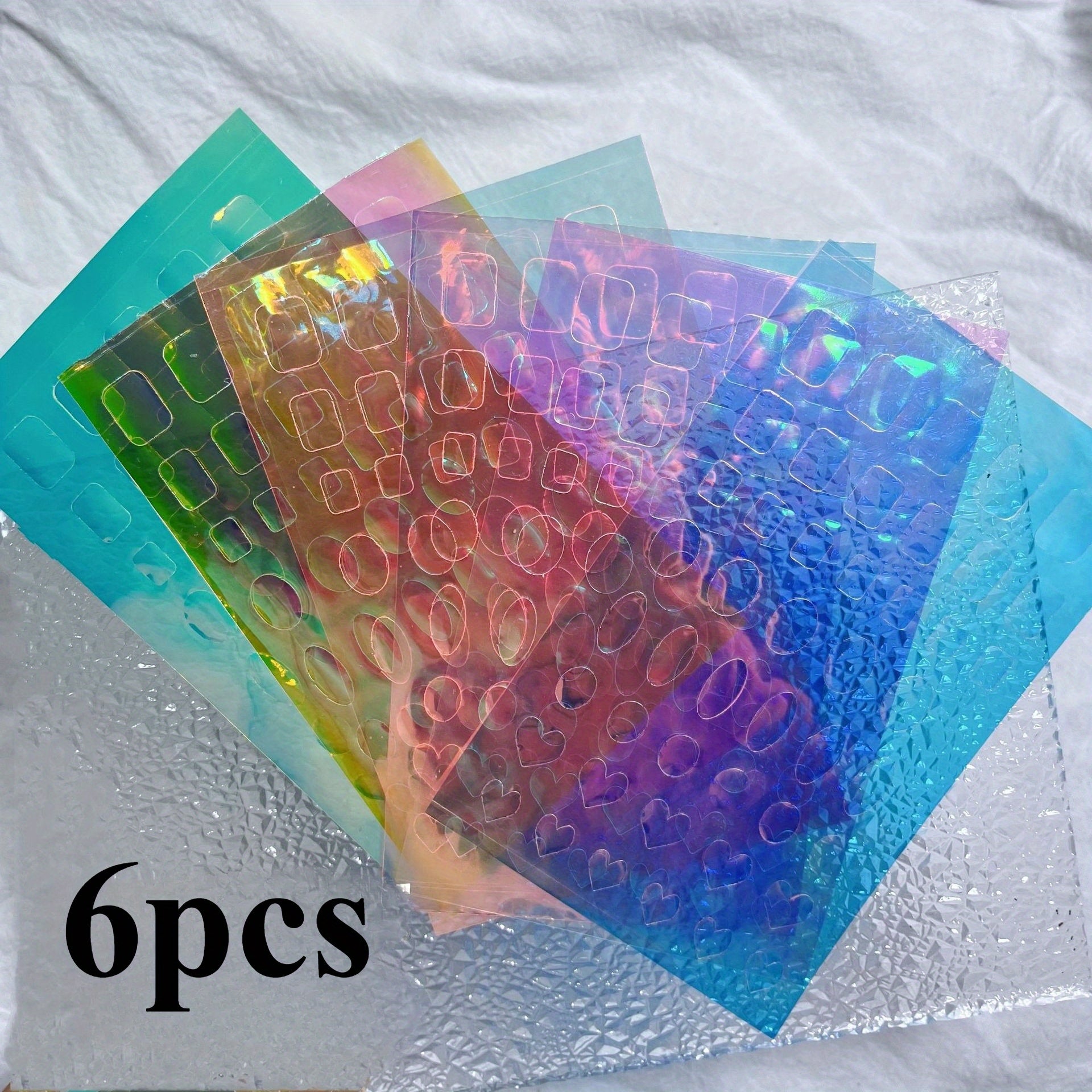 TEMU 6-11pcs Aurora Glass Foil Transfer Nail Art Stickers, Holographic Ice Cube Cellophane Transfer Decals For Nail Beauty Decoration, Manicure Art
