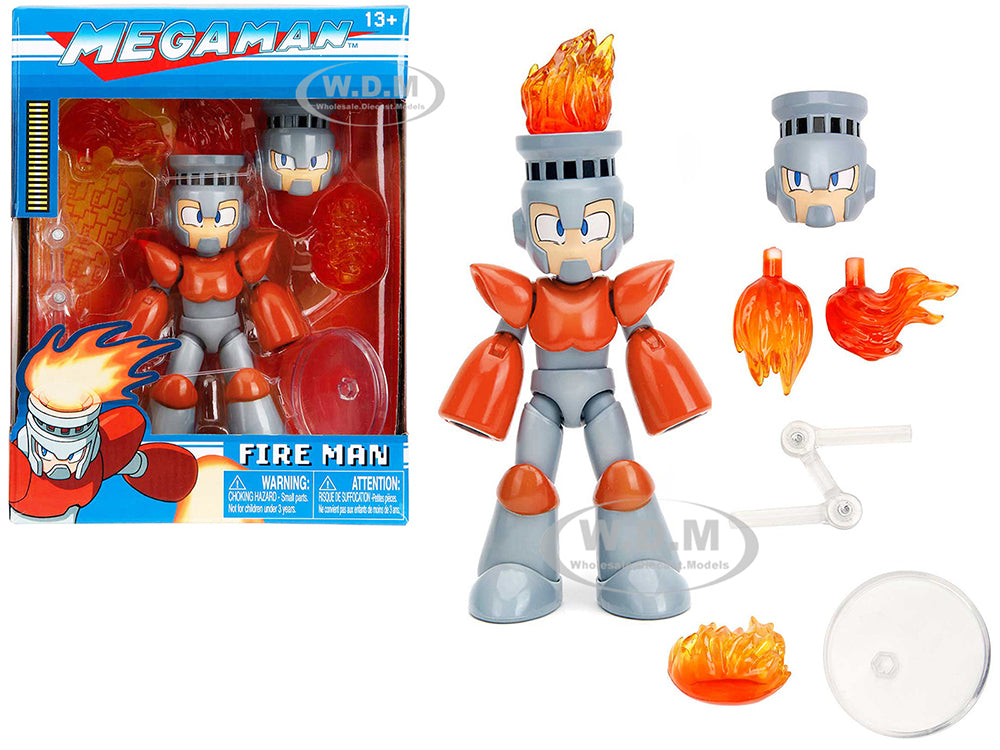 Fire Man 5.5" Moveable Figure with Accessories and Alternate Head and Hands "Mega Man" (1987) Video Game Model by Jada