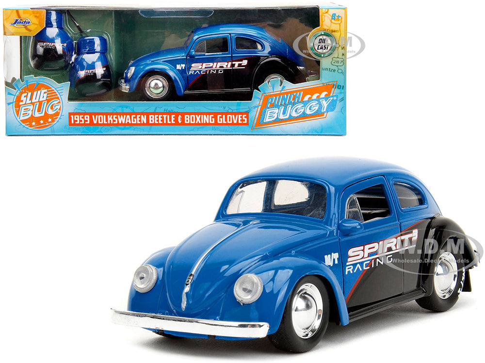 1959 Volkswagen Beetle "Spirit3 Racing" Blue and Black and Boxing Gloves Accessory "Punch Buggy" Series 1-32 Diecast Model Car by Jada