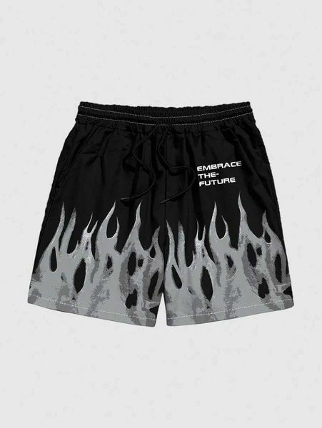 Shorts masculinos Novos shorts de verão masculinos Letra de chama Casual Casual Casual Harajuku Sports Sports Rápida de secagem Z250118