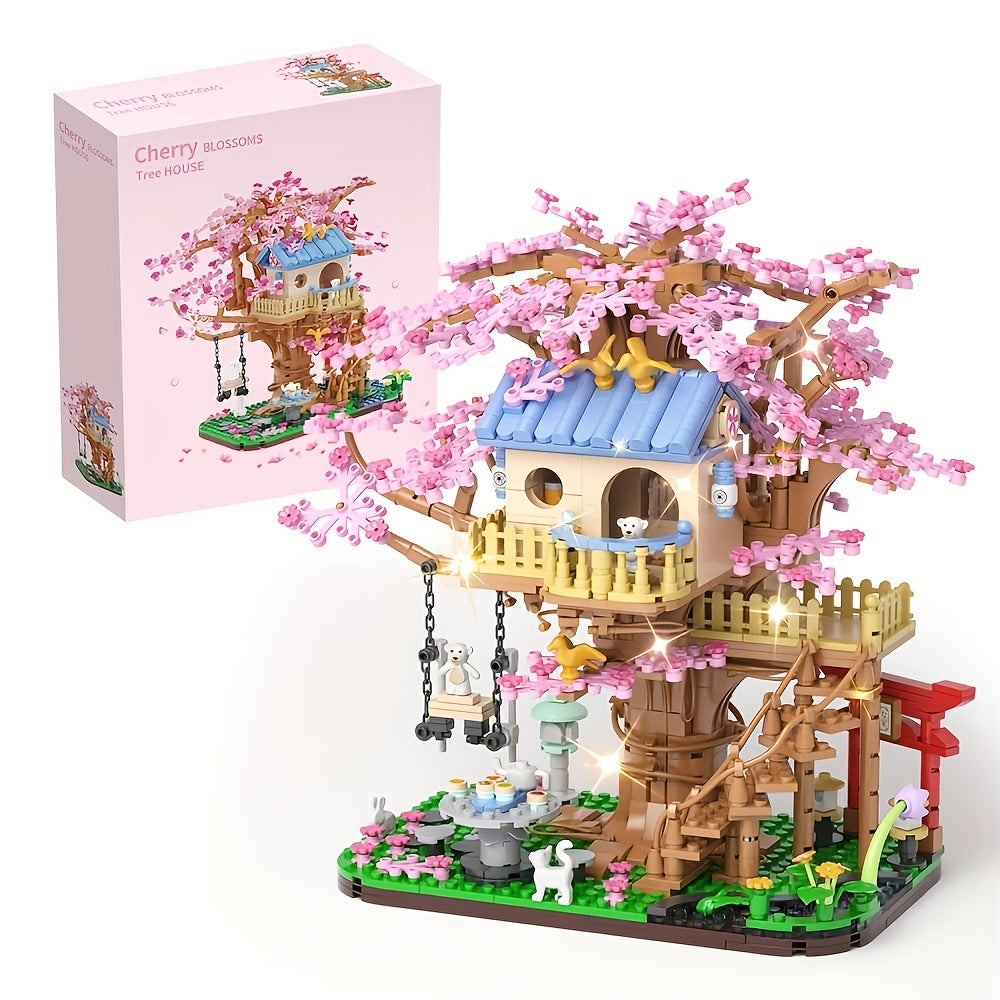 TEMU Cherry Tree Building Kit, Flowers House Construction Set, Tree And Flowers House Building Blocks Toys, 1446pcs 3.6cm Mini Bricks