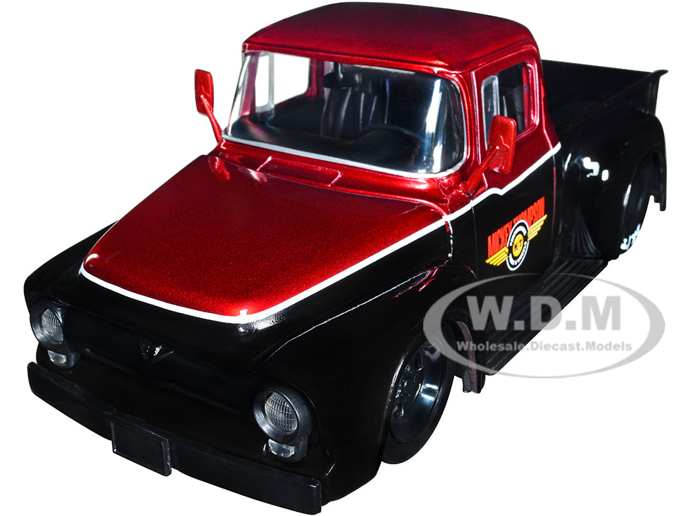 1956 Ford F-100 Pickup Truck "Mickey Thompson Performance Tires &amp; Wheels" Black and Red Metallic "Just Trucks" Series 1-24 Diecast Model Car by J