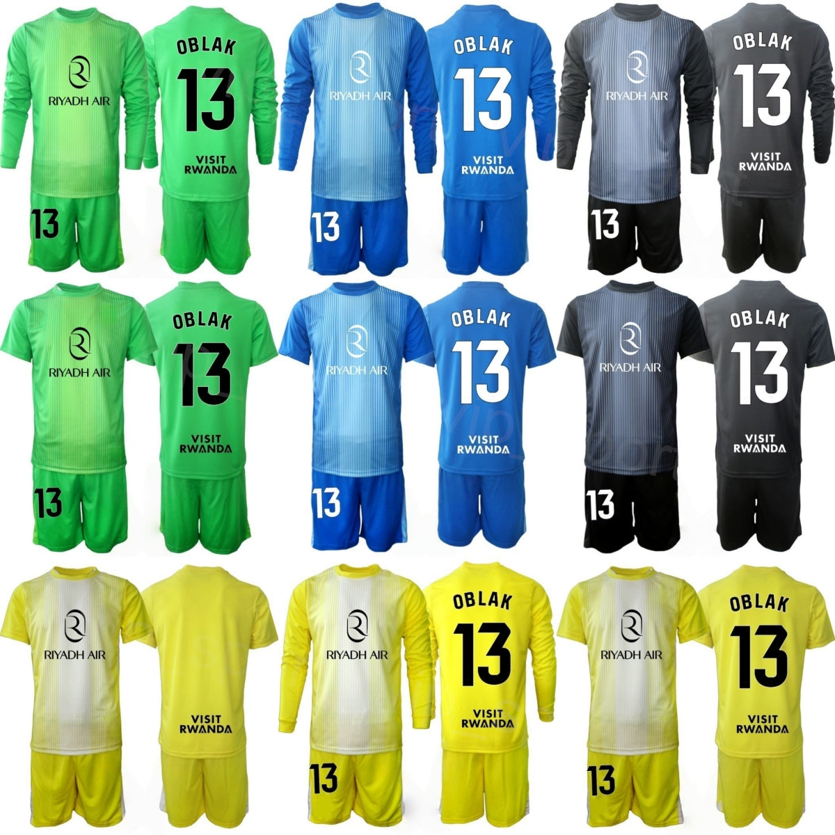 Club Soccer GK 13 Jan Oblak Jerseys Set Goalkeeper Juan Musso Antonio Adan David de Gea Thibaut Courtois Long Sleeve Football Shirt Kits Mans Youth