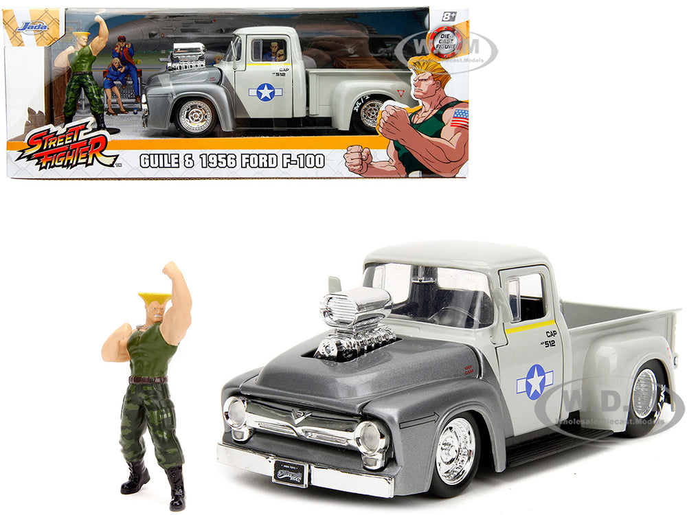 1956 Ford F-100 Pickup Truck Tan and Gray Metallic and Guile Diecast Figure "Street Fighter" Video Game "Anime Hollywood Rides" Series 1-24 Diecast M