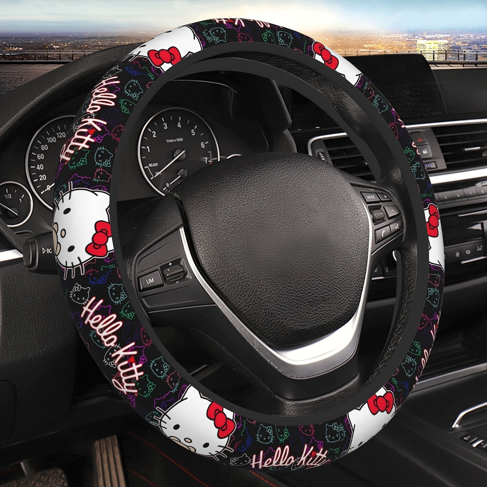 TEMU Hello Kitty Cute Steering Wheel Cover Women's Thickened Neoprene Universal 15 Inch For Sedans Suvs Etc., Hello Kitty Cute Car Interior